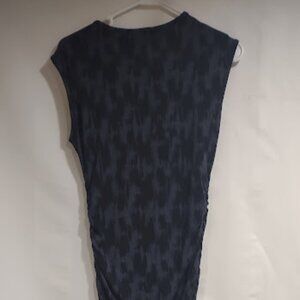BANANA REPUBLIC SHEATH DRESS BLACK GRAY ANIMAL PRINT RUCHED ELASTIC SIDE XS